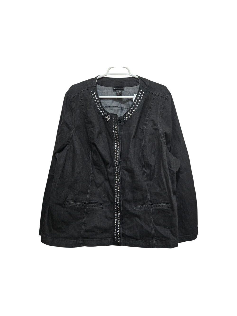 Lane Bryant Studded Black Denim Jacket Womens 26 Plus Size